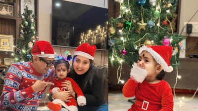Kanchan-Shreemoyee's Joyful Christmas with Krishvi: Santa Hats & Matching Outfits!