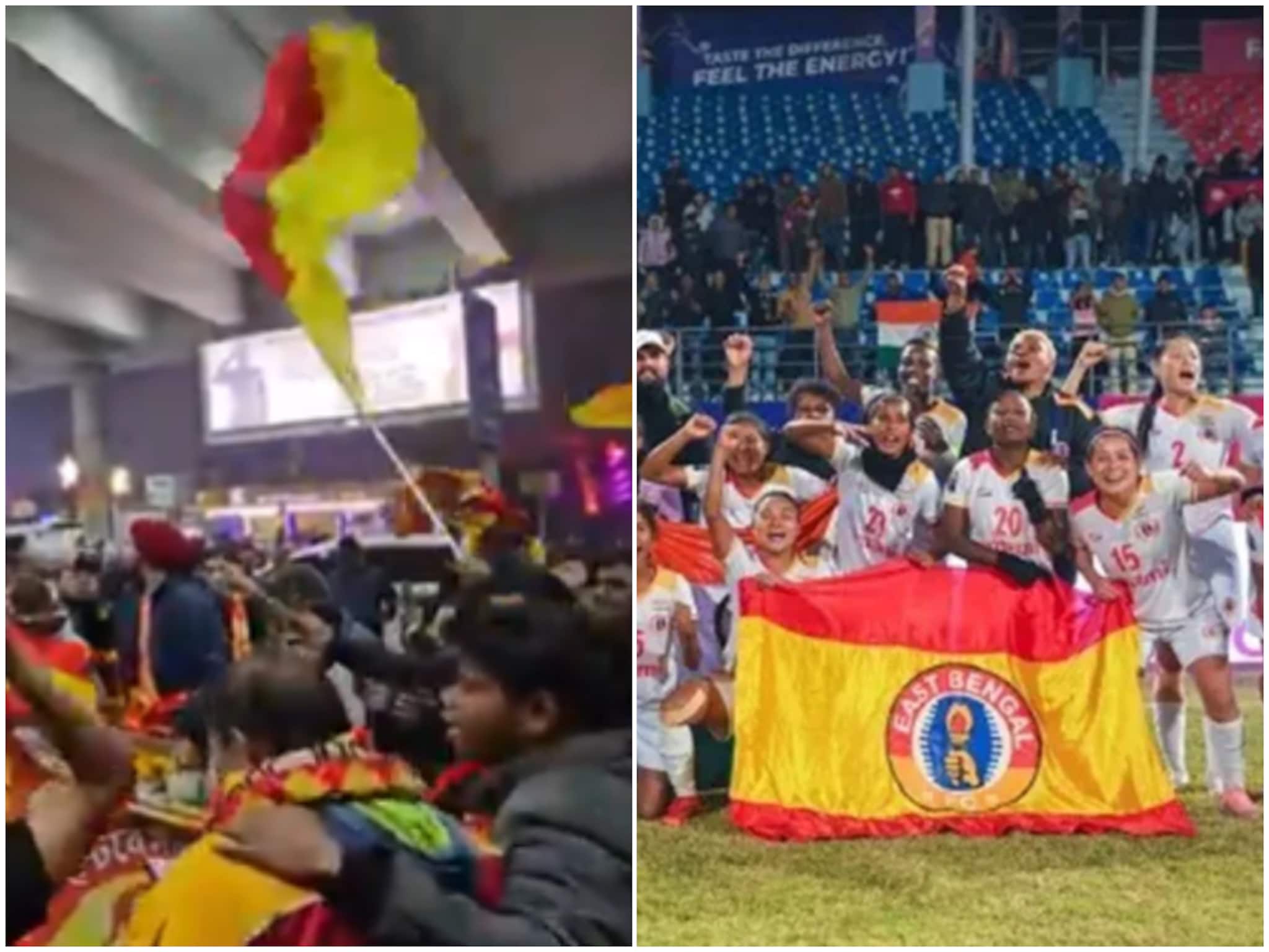 জয় ইস্টবেঙ্গল ধ্বনিতে কাঁপল বিমানবন্দর!চ্যাম্পিয়ন মহিলা দলকে ভালবাসায় ভরিয়ে দিল ফ্যানেরা