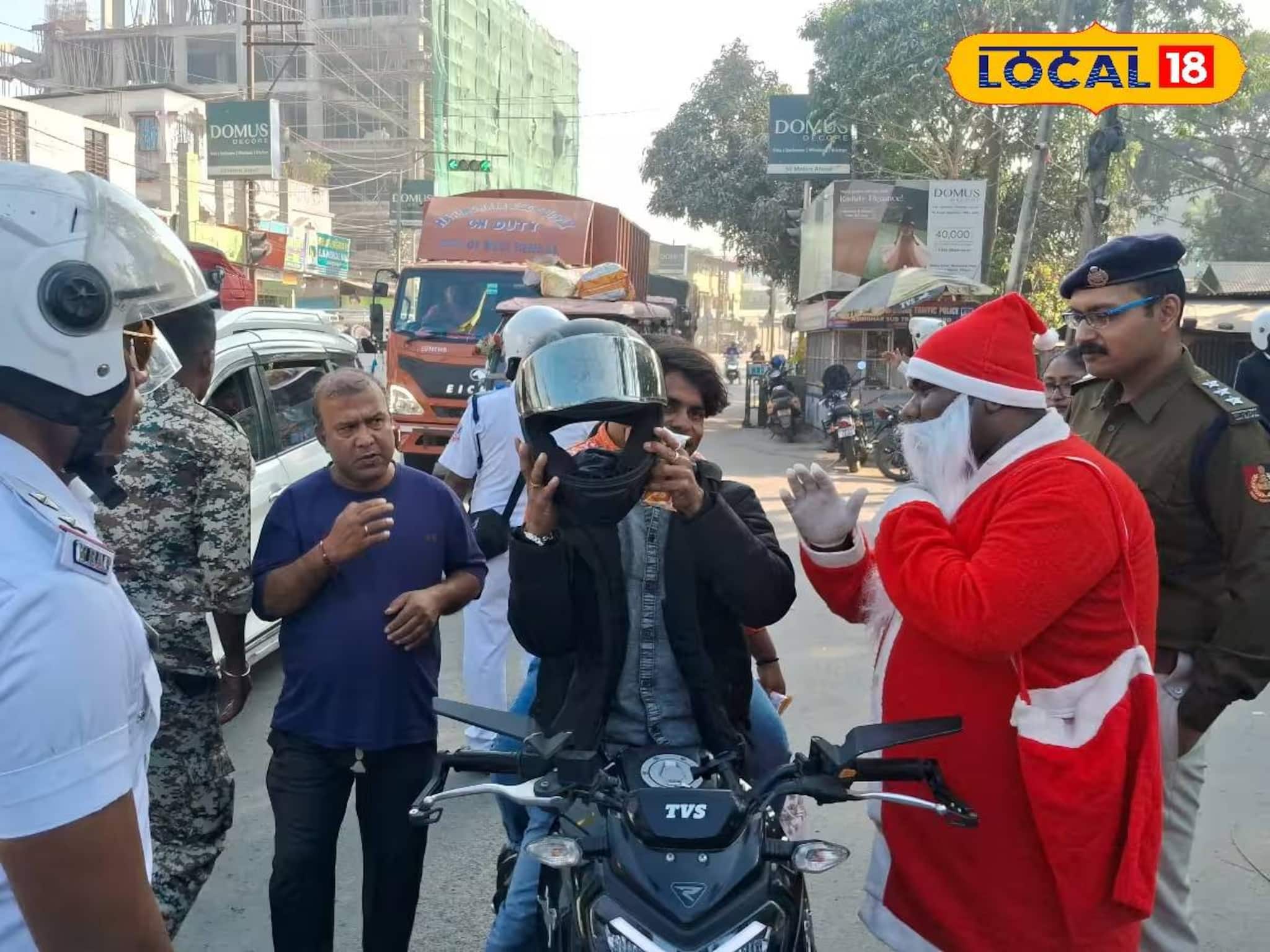 শিলিগুড়ির রাস্তায় 'সান্তা পুলিশ'! বড়দিনের আগে অভিনব হেলমেট অভিযান