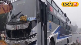 বাইককে বাঁচাতে গিয়ে দুর্ঘটনার কবলে বাস 