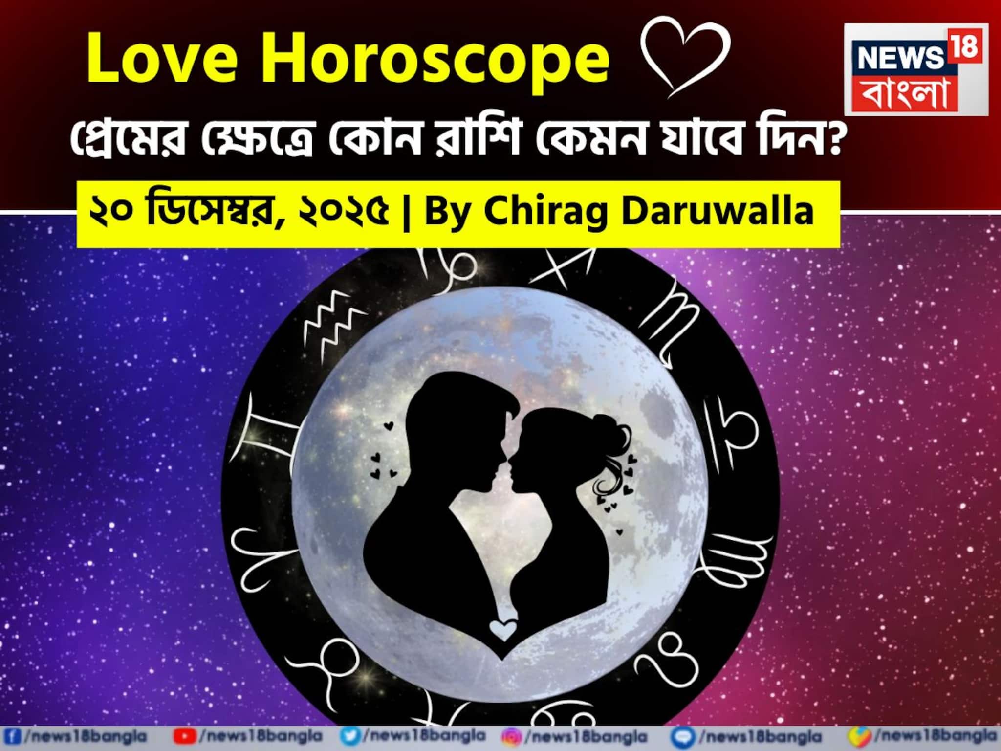 ২০ ডিসেম্বর, ২০২৫- কেমন যাবে আজকের প্রেমজীবন, জানাচ্ছেন জ্যোতিষী চিরাগ দারুওয়ালা ২০ ডিসেম্বর, ২০২৫- কেমন যাবে আজকের প্রেমজীবন, জানাচ্ছেন জ্যোতিষী চিরাগ দারুওয়ালা