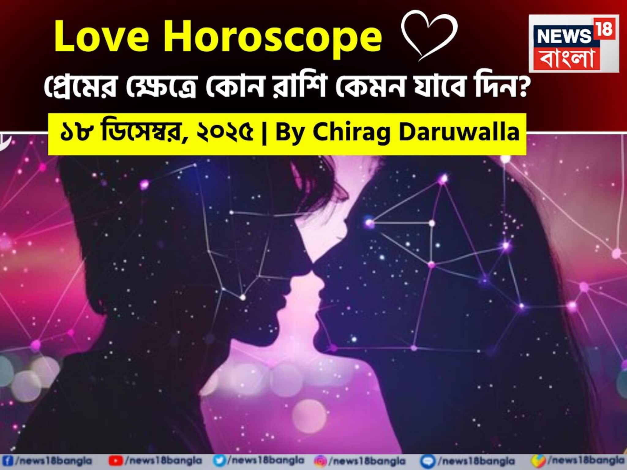 ১৮ ডিসেম্বর, ২০২৫- কেমন যাবে আজকের প্রেমজীবন, জানাচ্ছেন জ্যোতিষী চিরাগ দারুওয়ালা ১৮ ডিসেম্বর, ২০২৫- কেমন যাবে আজকের প্রেমজীবন, জানাচ্ছেন জ্যোতিষী চিরাগ দারুওয়ালা
