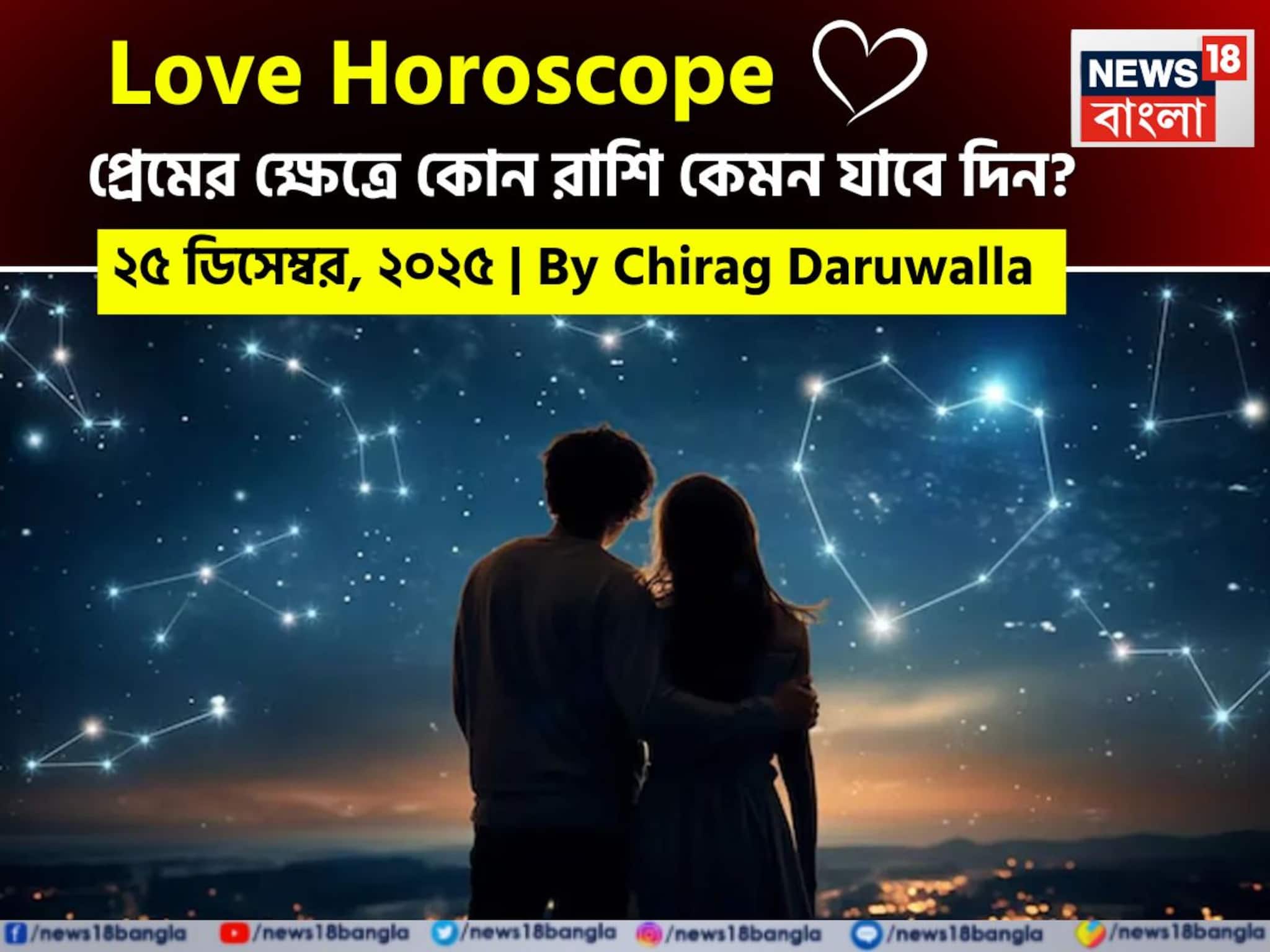 ২৫ ডিসেম্বর, ২০২৫- কেমন যাবে আজকের প্রেমজীবন, জানাচ্ছেন জ্যোতিষী চিরাগ দারুওয়ালা