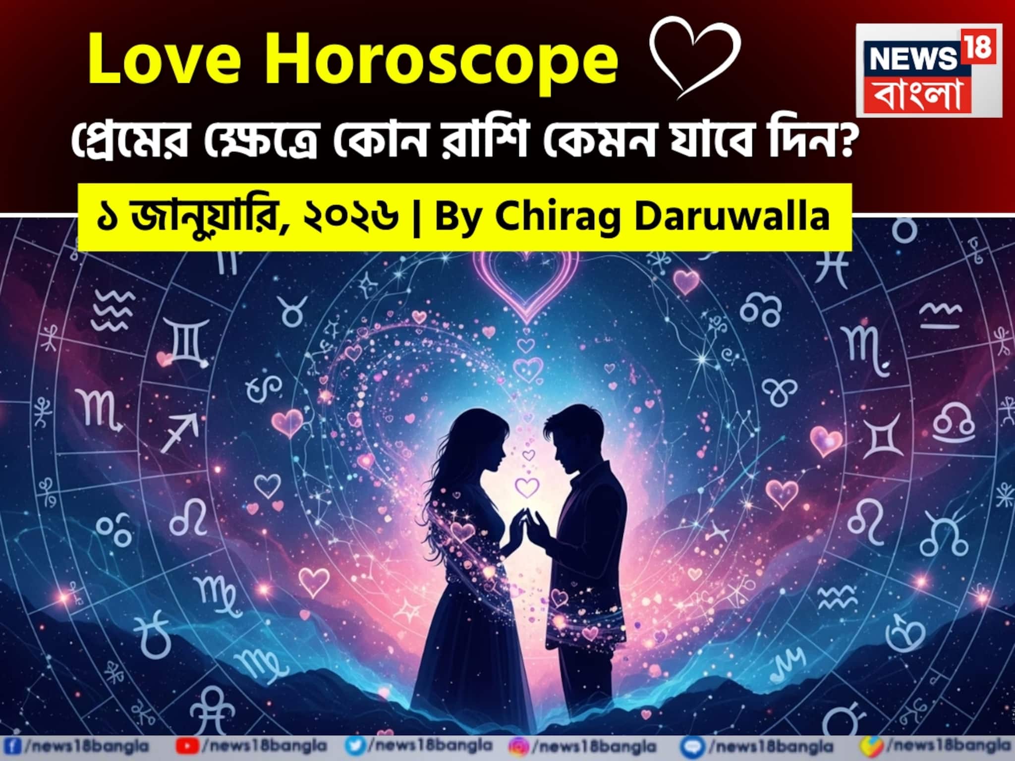 ১ জানুয়ারি, ২০২৬- কেমন যাবে আজকের প্রেমজীবন, জানাচ্ছেন জ্যোতিষী চিরাগ দারুওয়ালা