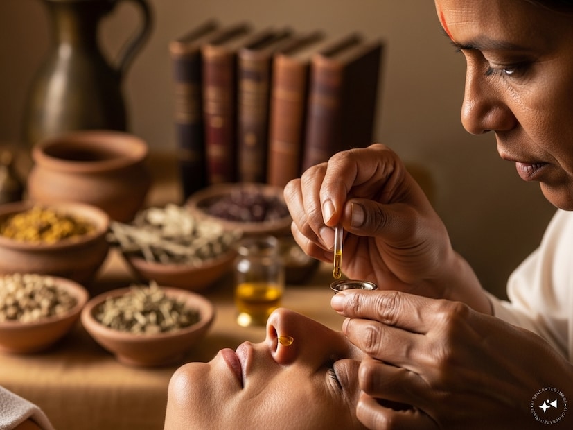 Generated image নস্য থেরাপি আয়ুর্বেদিকভাবে উপকারী হলেও—এটি অবশ্যই প্রশিক্ষিত আয়ুর্বেদ চিকিৎসকের পরামর্শে করা উচিত। ভুলভাবে করলে শারীরিক ক্ষতির ঝুঁকি থাকে।