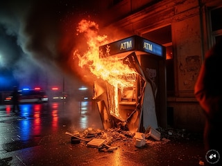 দাউ দাউ করে জ্বলছে ATM... (AI Generated representative image) দাউ দাউ করে জ্বলছে ATM... (AI Generated representative image)