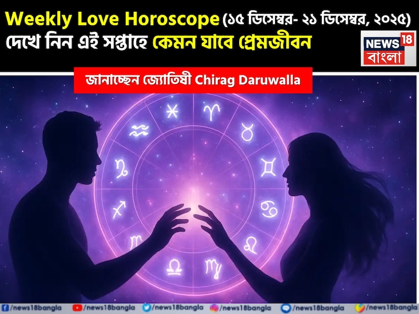 কথায় বলে, কার মনে কী আছে, তা বোঝা যায় না। ফলে, যে বিষয়টাই মন নিয়ে, সেই প্রেমের পথে গোলাপ ফোটে কাঁটা নিয়ে। যদিও প্রেমজীবনে কী ঘটতে পারে, তার আঁচ পাওয়া মোটেই কঠিন কিছু নয়। নিউজ18 বাংলার জন্য কলম ধরলেন প্রখ্যাত দূরদর্শী জ্যোতিষী চিরাগ দারুওয়ালা, দেখে নেওয়া যাক রাশি মিলিয়ে কার প্রেমজীবন সম্পর্কে কী বলছেন তিনি এই সপ্তাহে। কথায় বলে, কার মনে কী আছে, তা বোঝা যায় না। ফলে, যে বিষয়টাই মন নিয়ে, সেই প্রেমের পথে গোলাপ ফোটে কাঁটা নিয়ে। যদিও প্রেমজীবনে কী ঘটতে পারে, তার আঁচ পাওয়া মোটেই কঠিন কিছু নয়। নিউজ18 বাংলার জন্য কলম ধরলেন প্রখ্যাত দূরদর্শী জ্যোতিষী চিরাগ দারুওয়ালা, দেখে নেওয়া যাক রাশি মিলিয়ে কার প্রেমজীবন সম্পর্কে কী বলছেন তিনি এই সপ্তাহে।