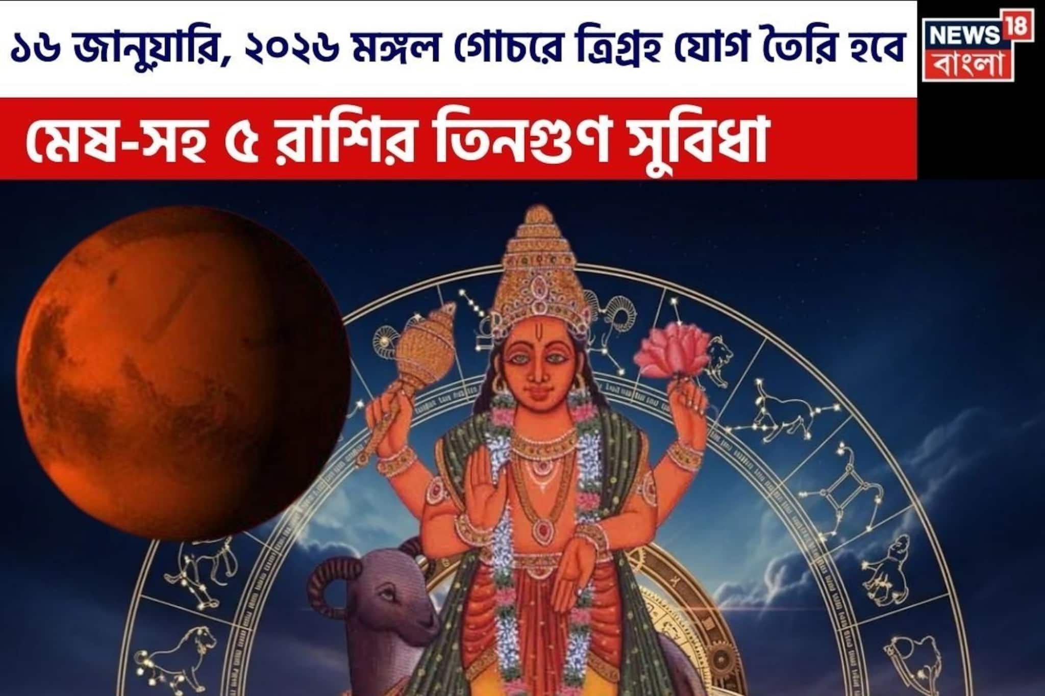 ১৬ জানুয়ারি, ২০২৬ মঙ্গল গোচরে ত্রিগ্রহ যোগ তৈরি হবে,মেষ-সহ ৫ রাশি তিনগুণ সুবিধা পাবে জীবনে