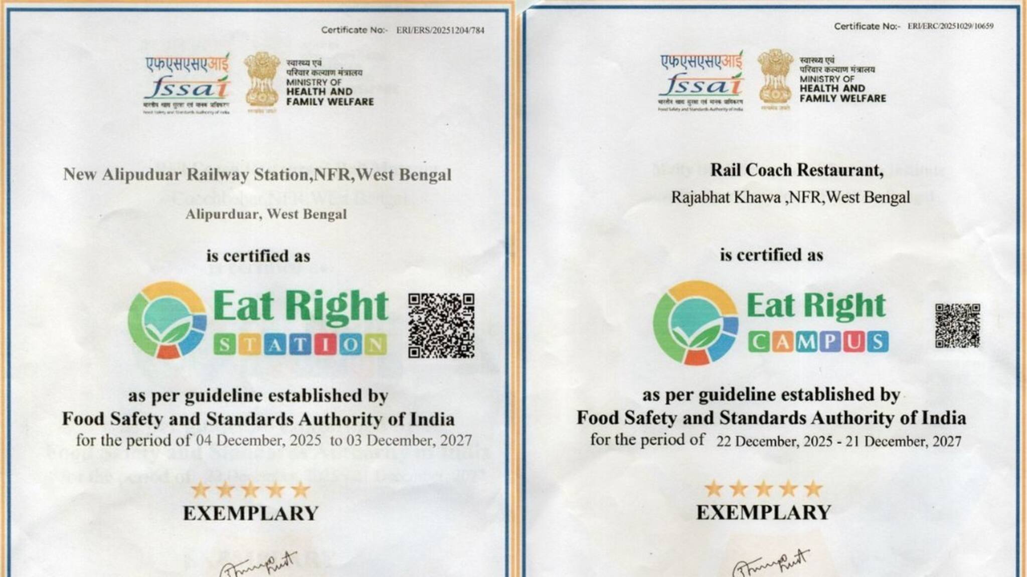 Indian Railway: খাদ্য সুরক্ষা ও স্বাস্থ্যবিধিতে উল্লেখ্যযোগ্য মাইলফলক উত্তর-পূর্ব সীমান্ত রেলওয়ের! ‘ইট রাইট স্টেশন’ এবং ‘ইট রাইট ক্যাম্পাস’ সার্টিফিকেশন পেল আলিপুরদুয়ার ডিভিশন