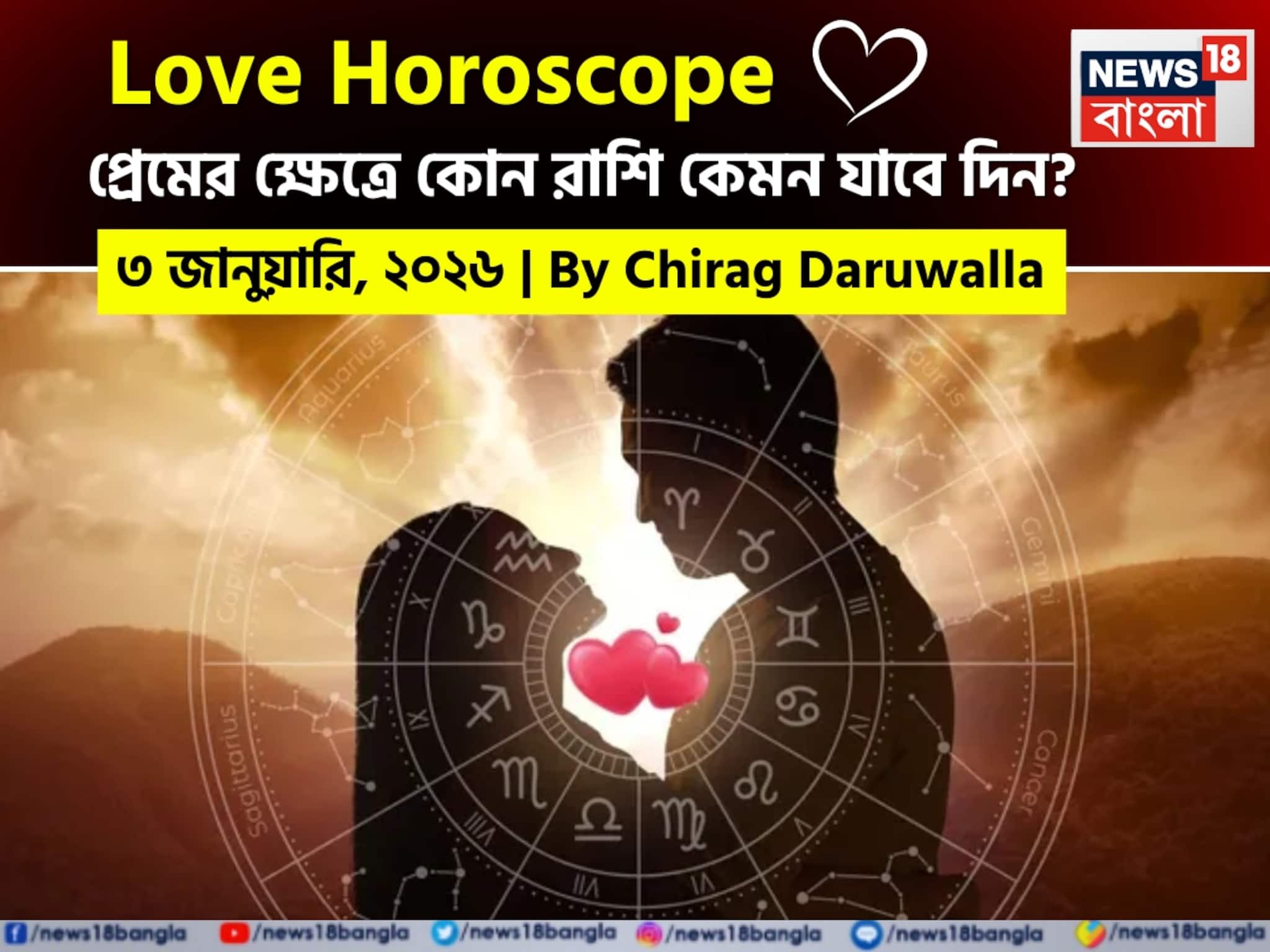 ৩ জানুয়ারি, ২০২৬- কেমন যাবে আজকের প্রেমজীবন, জানাচ্ছেন জ্যোতিষী চিরাগ দারুওয়ালা