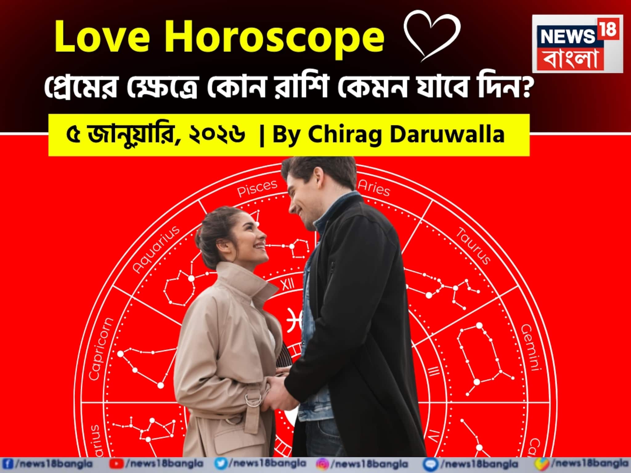 ৫ জানুয়ারি, ২০২৬- কেমন যাবে আজকের প্রেমজীবন, জানাচ্ছেন জ্যোতিষী চিরাগ দারুওয়ালা