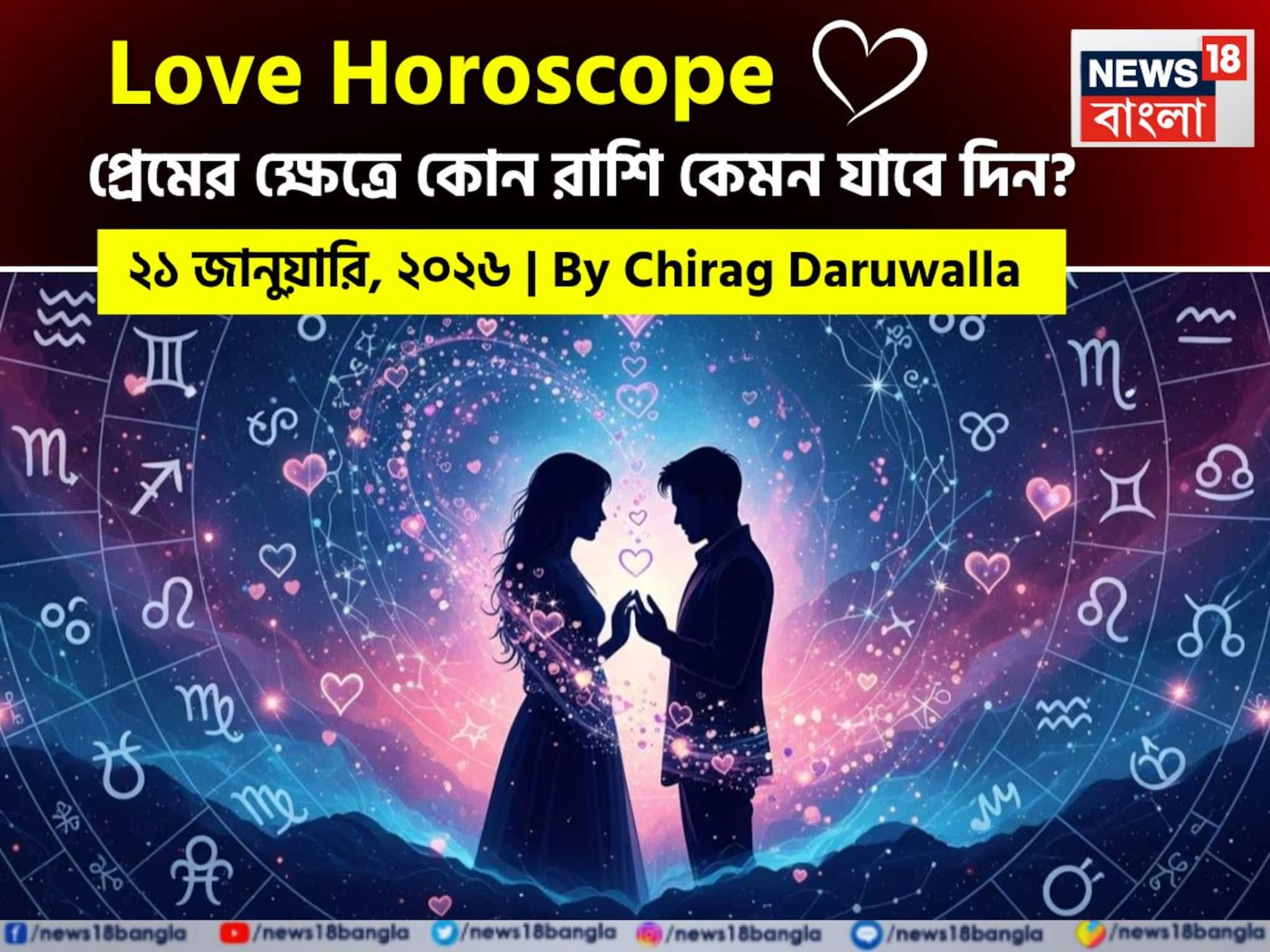 ২১ জানুয়ারি, ২০২৬- কেমন যাবে আজকের প্রেমজীবন, জানাচ্ছেন জ্যোতিষী চিরাগ দারুওয়ালা