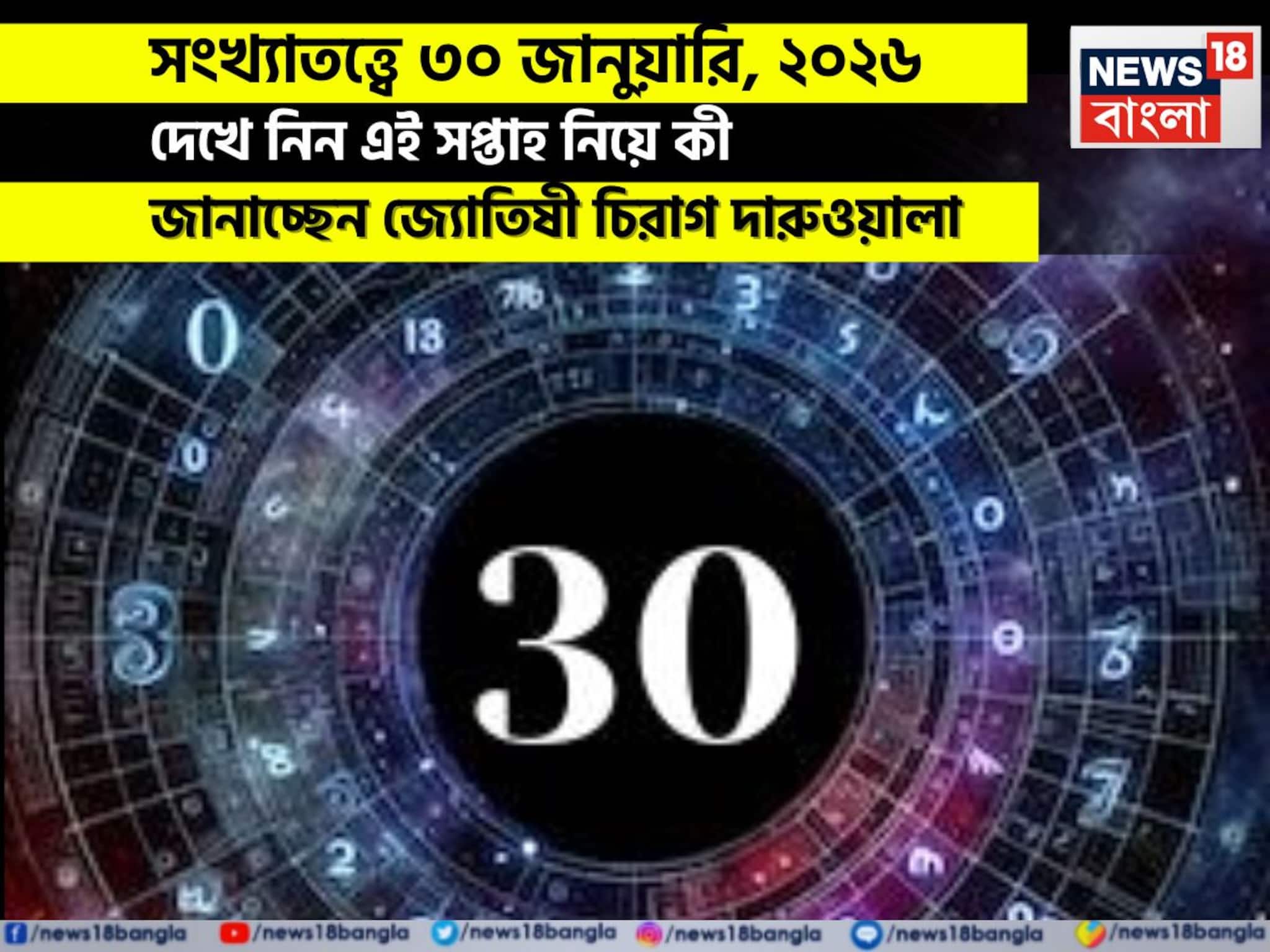 সংখ্যাতত্ত্বে ৩০ জানুয়ারি, কেমন যাবে আজকের দিন? জানাচ্ছেন জ্যোতিষী চিরাগ দারুওয়ালা সংখ্যাতত্ত্বে ৩০ জানুয়ারি, কেমন যাবে আজকের দিন? জানাচ্ছেন জ্যোতিষী চিরাগ দারুওয়ালা