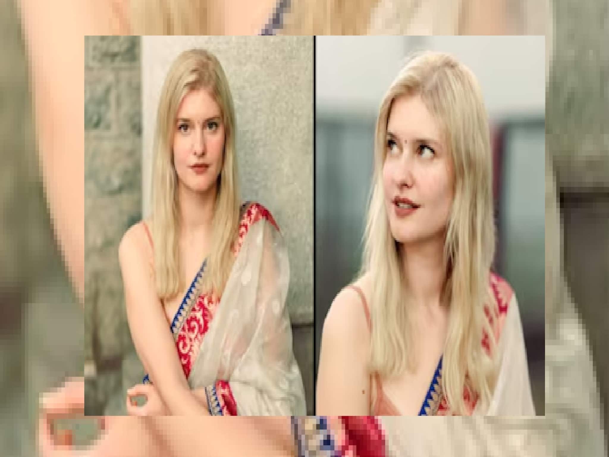 ‘শাড়িতে নারী’- জার্মানির ‘দুধ-সাদা’ রঙের সুন্দরী লাল পেড়ে শাড়িতে তুফান তুলছেন সুন্দরী