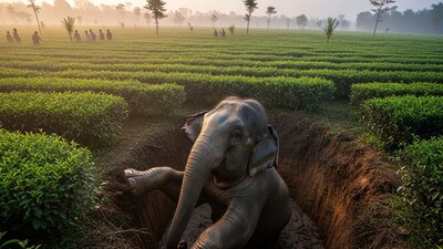 Elephant Trapped in Tea Garden Pit, Panic in Jalpaiguri