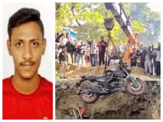 মোটরসাইকেল নিয়ে রাস্তার ধারে গর্তে পড়ে যান কমল ধ্যানি৷ 