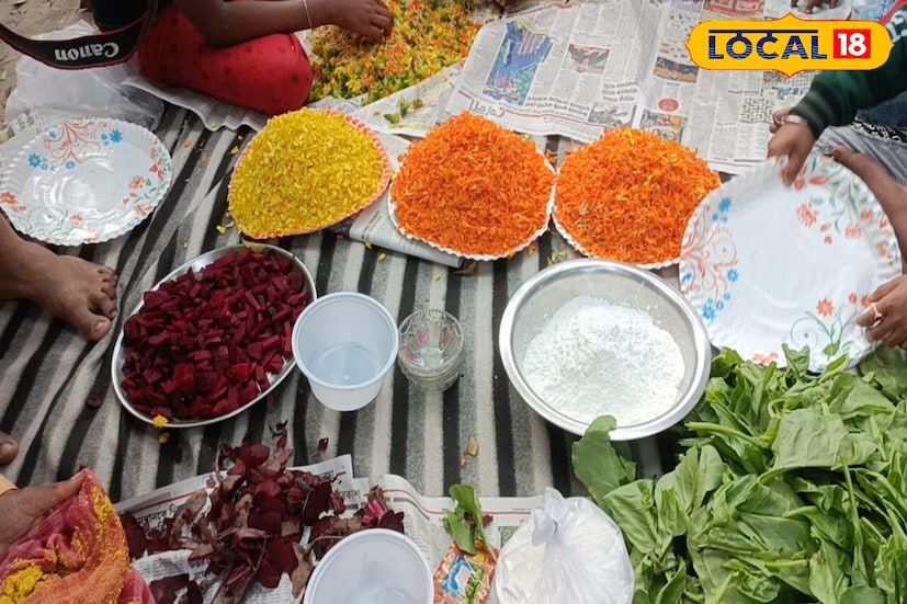 হাবড়ার এক টাকার পাঠশালায় ভেষজ আবির তৈরির পাঠ খুদেদের। দোলের আগে রঙের বাজার জমজমাট। তবে রাসায়নিক মিশ্রিত রঙের ক্ষতিকর প্রভাব নিয়ে সচেতনতা বাড়ায় ইদানীং ভেষজ আবিরের চাহিদা বেড়েছে কয়েকগুণ। কিন্তু বাজারে পাওয়া ভেষজ আবিরের দাম তুলনামূলক বেশি হওয়ায় তা অনেকের সাধ্যের বাইরে। (ছবি ও তথ্য: রুদ্র নারায়ণ রায়)