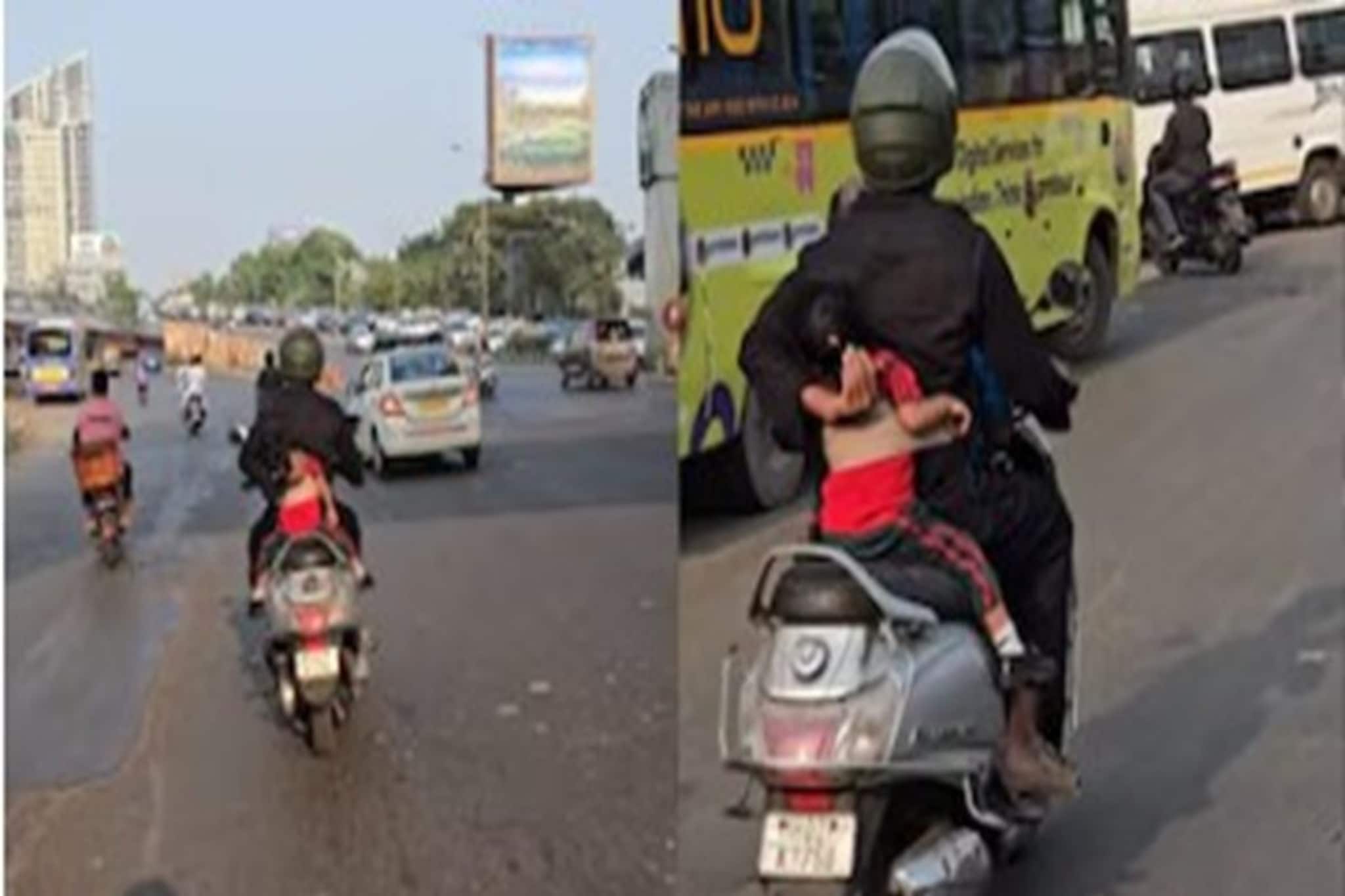 এক হাতে স্কুটারের হ্যান্ডেল, অন্য হাত আগলে রেখেছে মেয়েকে...বাবার স্কুটার চালানো ভাইরাল