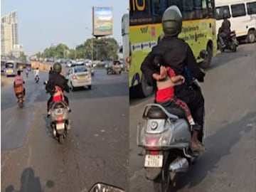 One Hand On The Handle, Other Clutching His Child: Man's Scooter Ride Goes Viral One Hand On The Handle, Other Clutching His Child: Man's Scooter Ride Goes Viral
