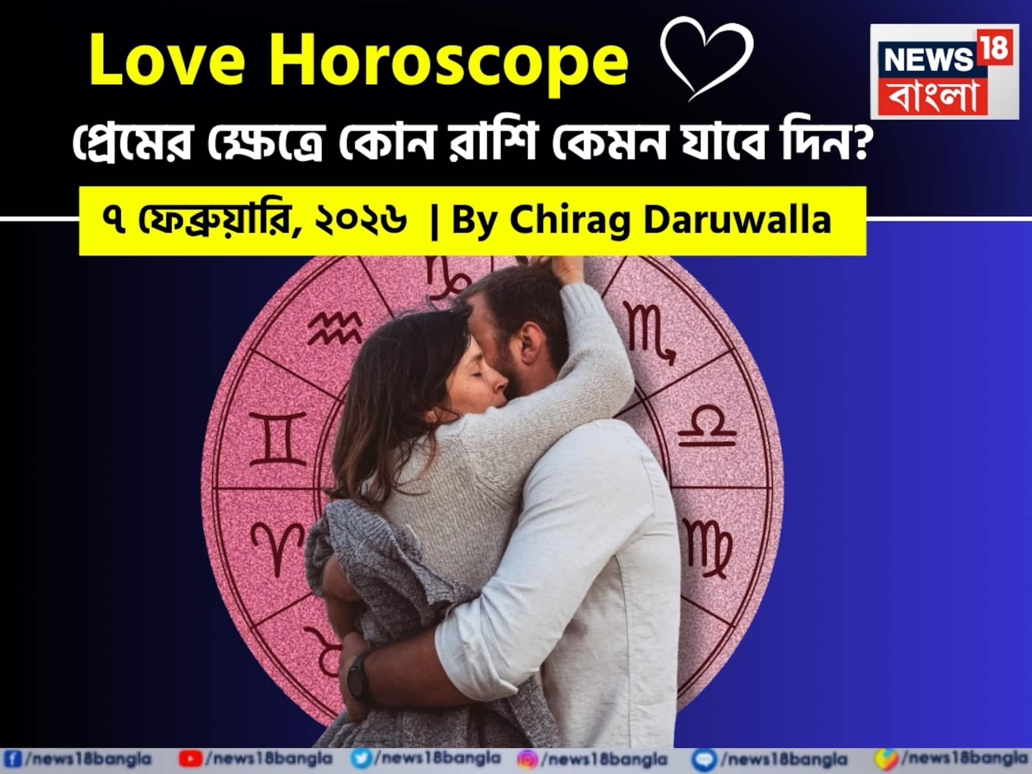 ৭ ফেব্রুয়ারি, ২০২৬- কেমন যাবে আজকের প্রেমজীবন, জানাচ্ছেন জ্যোতিষী চিরাগ দারুওয়ালা