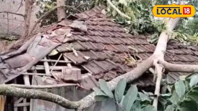 কালবৈশাখীর জেরে বাড়ির উপর গাছ ভেঙে পড়েছে