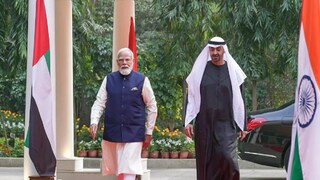Prime Minister Narendra Modi with the President of the United Arab Emirates, Sheikh Mohamed bin Zayed Al Nahyan. Photo: PMO/ANI Video Grab
