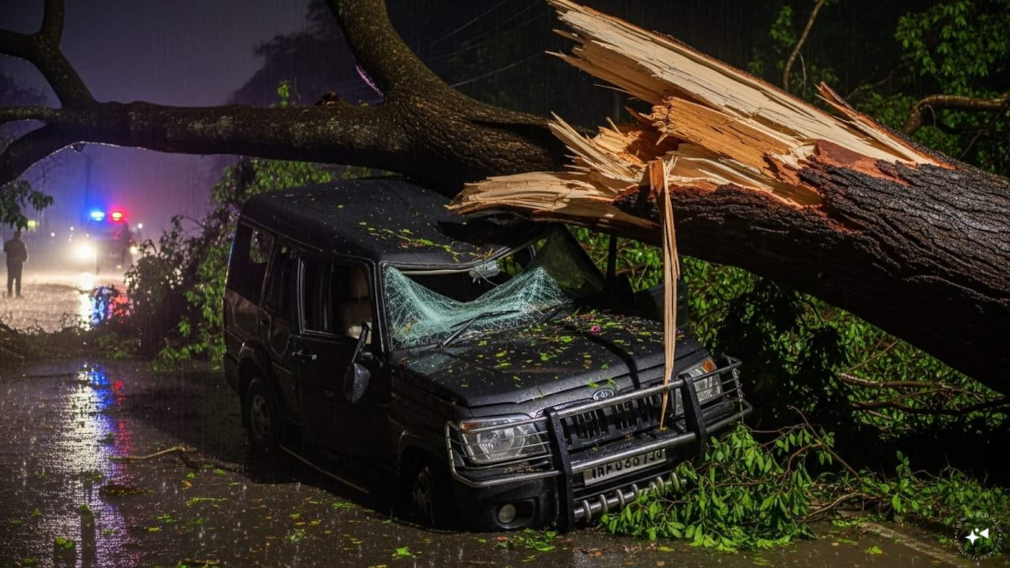 ঝড়-বৃষ্টিতে গাছের ডাল ভেঙে পুলিশের গাড়িতে! দুর্যোগের রাতে কনস্টেবলের মৃত্যু, জখম ৩
