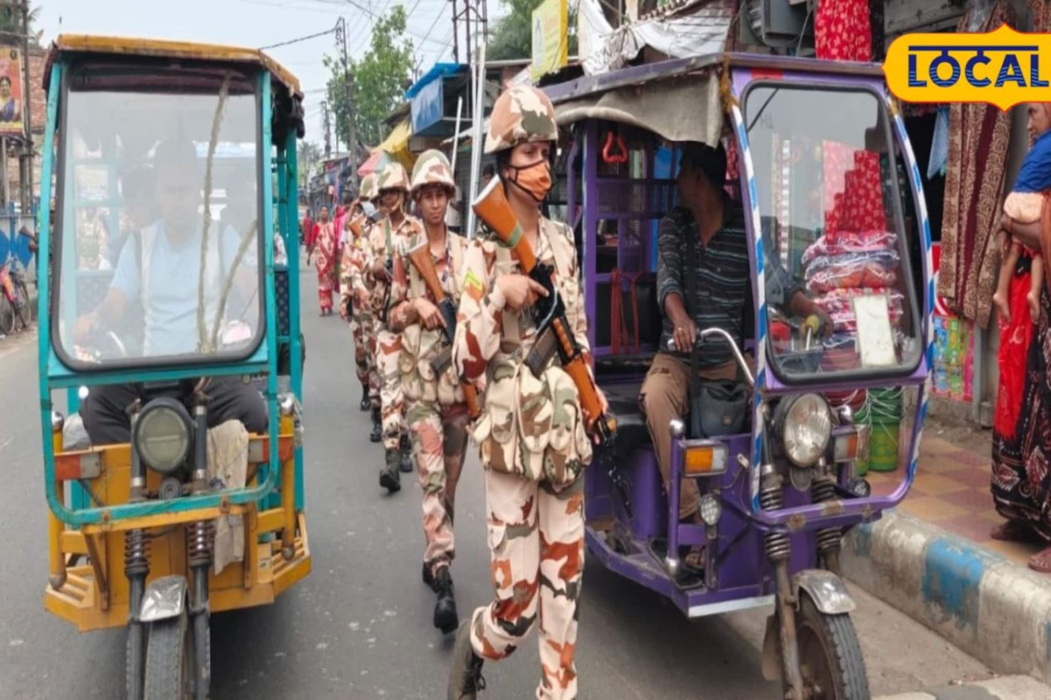 অশান্তি রুখতে এবার ‘লেডি কমান্ডো’! ক্যানিংয়ে কেন্দ্রীয় বাহিনীর ‘মহিলা ব্রিগেড’-র রুট মার্চ