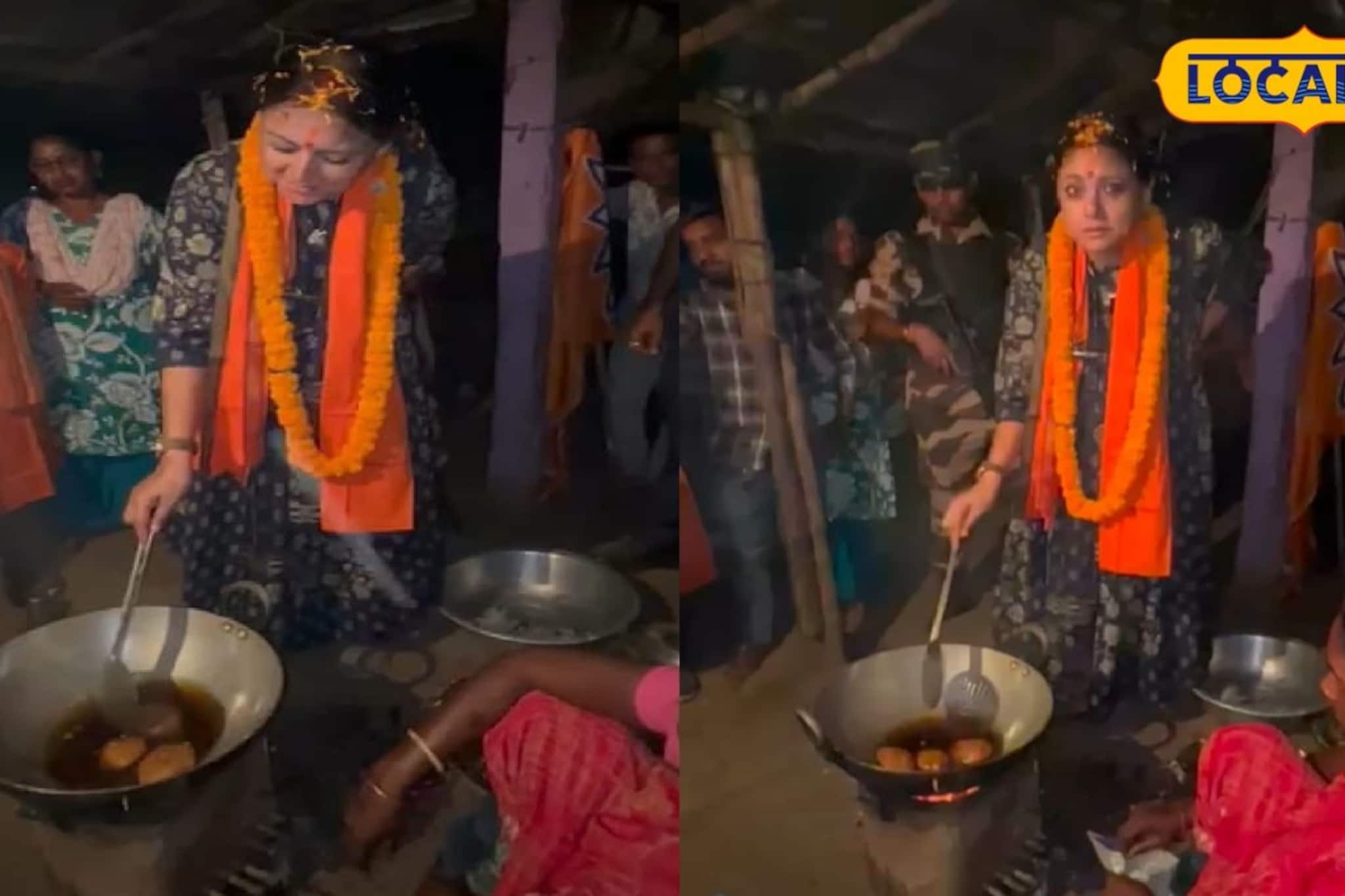 চপ ভাজছেন বিজেপি প্রার্থী অগ্নিমিত্রা পল, নেত্রীর কাণ্ড দেখে সবাই অবাক