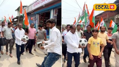 প্রচারের ফাঁকে ফুটবল নিয়ে তৃণমূল প্রার্থী অভিজিৎ দে ভৌমিক