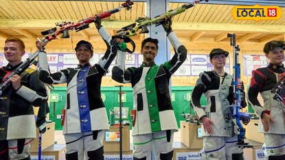 জুনিয়র শুটিং বিশ্ব চ্যাম্পিয়নশিপ প্রতিযোগিতায় অভিনব সাউ (মাঝে)