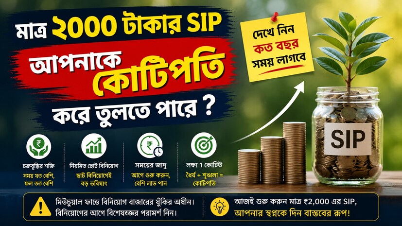 মাসে মাত্র ২,০০০ টাকা বিনিয়োগ করেই কি একদিন ১ কোটি টাকার তহবিল তৈরি করা সম্ভব? আর্থিক বিশেষজ্ঞদের মতে, হ্যাঁ, সম্ভব। তবে তার জন্য দীর্ঘ সময় ধরে নিয়মিত বিনিয়োগ করতে হবে। শৃঙ্খলাবদ্ধ SIP, চক্রবৃদ্ধি সুদের শক্তি এবং সঠিক মিউচুয়াল ফান্ড নির্বাচন, এই তিনের সমন্বয়েই ছোট মাসিক বিনিয়োগ ভবিষ্যতে বড় অঙ্কের সম্পদে পরিণত হতে পারে। যত তাড়াতাড়ি বিনিয়োগ শুরু করবেন, আপনার অর্থ তত বেশি সময় ধরে বৃদ্ধি পাওয়ার সুযোগ পাবে।