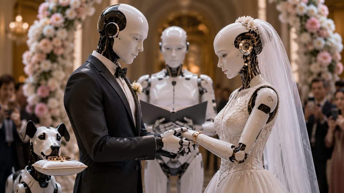 Robot Wedding: এবার সাতপাকে বাঁধা পড়ল দুই রোবট! আংটি আনল রোবট কুকুর, রাশিয়ায় ধুমধাম করে সম্পন্ন হল আজব ‘বিয়ে’ Robot Wedding: এবার সাতপাকে বাঁধা পড়ল দুই রোবট! আংটি আনল রোবট কুকুর, রাশিয়ায় ধুমধাম করে সম্পন্ন হল আজব ‘বিয়ে’