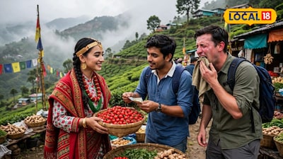 কালিম্পংয়ের পাহাড়ি বাজারে বিক্রি হওয়া উজ্জ্বল লাল গোলগাল চেরি ফলের মতো তীব্র ঝাল ডাল্লে খুরসানি বা ডলো লঙ্কা (ছবি এআই দ্বারা নির্মিত)