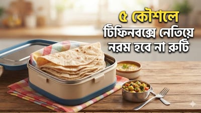 ভারতীয় হেঁশেলের নিত্যসঙ্গী রুটি৷ পুষ্টিকর অথচ হাল্কা এই খাবার আমাদের অনেকের কাছেই কার্বোহাইড্রেডের প্রধান ভান্ডার৷ দিনের যে কোনও সময়ে নানা ভাবে রুটি খাওয়া যায়৷ স্কুল-কলে-অফিসের টিফিনবক্সেও ঠাঁই পেয়ে যায় অবলীলায়৷ কিন্তু অনেক সময়েই টিফিনবক্সের রুটি নেতিয়ে যায়৷ নরম হয়ে ছিঁড়ে যায় সহজেই৷ ফলে টিফিন খাওয়া শিকেয় ওঠে৷ (AI Image)