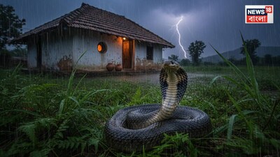বর্ষাকালে সাপেরা নিরাপদ এবং অপেক্ষাকৃত উষ্ণ জায়গার সন্ধান করতে শুরু করে। এই সময়ে ঝোপঝাড়, কাঠ বা ইটের স্তূপ, আবর্জনা, পাথরের ফাঁক এবং মাটির ছোট-বড় গর্ত তাদের লুকানোর জায়গা হয়ে উঠতে পারে। কখনও কখনও, সাপেরা খাবারের সন্ধানে বাড়িতে ঢুকে পড়ে এবং অসাবধানতাবশত ভিতরে প্রবেশ করে। তাই, শীত শুরু হওয়ার আগেই বাড়ি এবং এর চারপাশ পরিষ্কার করা জরুরি। (AI Image)