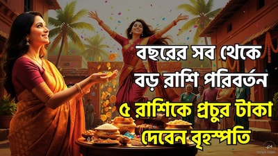 বৃহস্পতি কর্কট রাশি থেকে থেকে বেরিয়ে সূর্যের ঘর সিংহ রাশিতে প্রবেশ করবে। বৃহস্পতির এই রাশি পরিবর্তনটি ঘটবে ৩১ অক্টোবর, ২০২৬ শনিবার দুপুর ১২.৫০-এ। দেবতাদের গুরু হিসেবে পরিচিত বৃহস্পতিকে জ্ঞান, শিক্ষা, বিবাহ এবং ভাগ্যের কারক গ্রহ বলে মনে করা হয়। ছবি সৌজন্যে এআই ৷