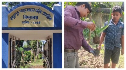 রসুলপুরের স্কুলে পড়ুয়াদের নিয়ে শীত বাগানের প্রস্তুতিতে শিক্ষক পীযূষ দাঁ৷ 