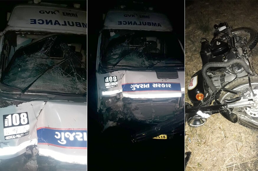 મહિસાગર જિલ્લામાં અકસ્માતના એક બનાવમાં બાઇક ચાલકનું મોત થયું છે. રાત્રે થયેલા આ અકસ્માતમાં બુલેટ બાઇકનો ચાલક લોકોની જિંદગી બચાવતી 108ની ગાડી સાથે ટકરાયો હતો. અકસ્માત બાદ ચાલકનું ઘટના સ્થળે જ મોત થઈ ગયું હતું. (મિતેશ ભાટિયા, મહીસાગર) મહિસાગર જિલ્લામાં અકસ્માતના એક બનાવમાં બાઇક ચાલકનું મોત થયું છે. રાત્રે થયેલા આ અકસ્માતમાં બુલેટ બાઇકનો ચાલક લોકોની જિંદગી બચાવતી 108ની ગાડી સાથે ટકરાયો હતો. અકસ્માત બાદ ચાલકનું ઘટના સ્થળે જ મોત થઈ ગયું હતું. (મિતેશ ભાટિયા, મહીસાગર)