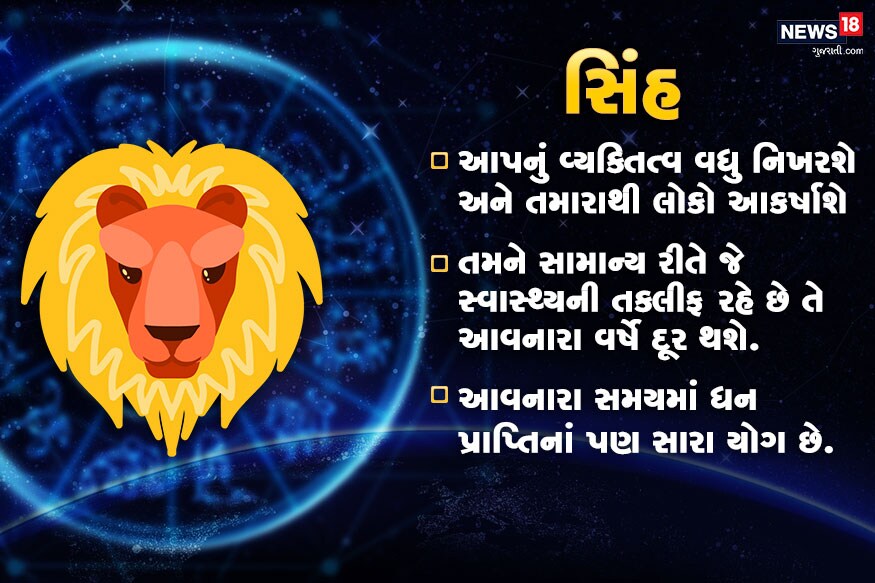 સિંહ- આ રાશિનાં લોકો એમ પણ રાજાઓની જેમ જીવન વ્યતિત કરે છે. આ લોકોનું વ્યક્તિત્વ ખૂબજ આકર્ષક હોય છે. તે લોકોને પોતાની તરફ ખેંચી લે છે. આ લોકોને સ્વાસ્થ્ય સંબંધિત સમસ્યાઓ સતાવતી હોય છે જોકે આ વર્ષે તો તેમની તે સમસ્યાઓનું પણ સમાધાન નીકળી જશે. સિંહ- આ રાશિનાં લોકો એમ પણ રાજાઓની જેમ જીવન વ્યતિત કરે છે. આ લોકોનું વ્યક્તિત્વ ખૂબજ આકર્ષક હોય છે. તે લોકોને પોતાની તરફ ખેંચી લે છે. આ લોકોને સ્વાસ્થ્ય સંબંધિત સમસ્યાઓ સતાવતી હોય છે જોકે આ વર્ષે તો તેમની તે સમસ્યાઓનું પણ સમાધાન નીકળી જશે.