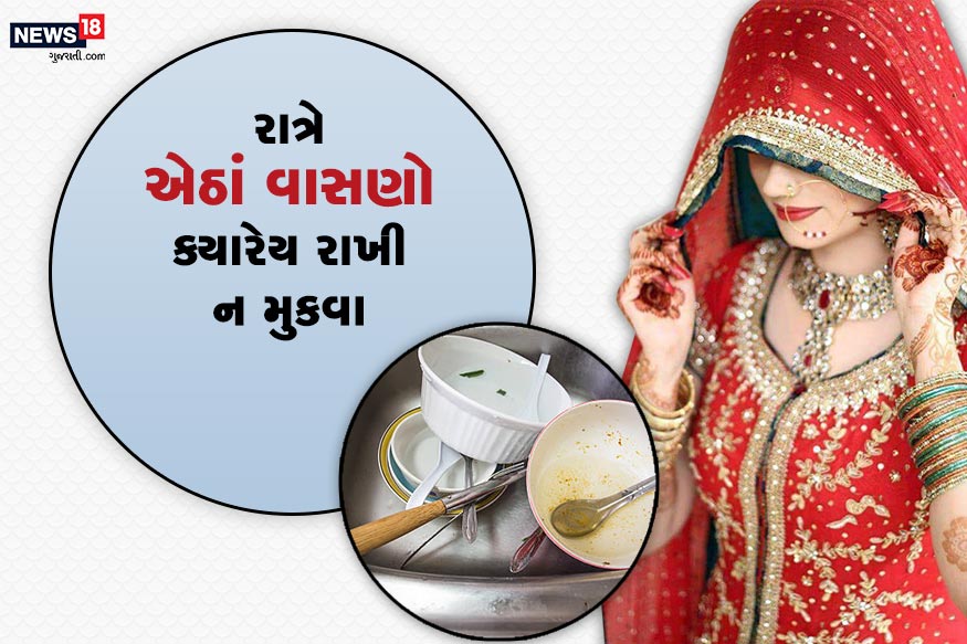 -રાત્રે એઠાં વાસણો ક્યારેય રાખી ન મુકવા, અનિવાર્ય સંજોગો હોય તો તેને પાણીથી સાફ કરીને રાખવા જોઈએ. -રાત્રે એઠાં વાસણો ક્યારેય રાખી ન મુકવા, અનિવાર્ય સંજોગો હોય તો તેને પાણીથી સાફ કરીને રાખવા જોઈએ.