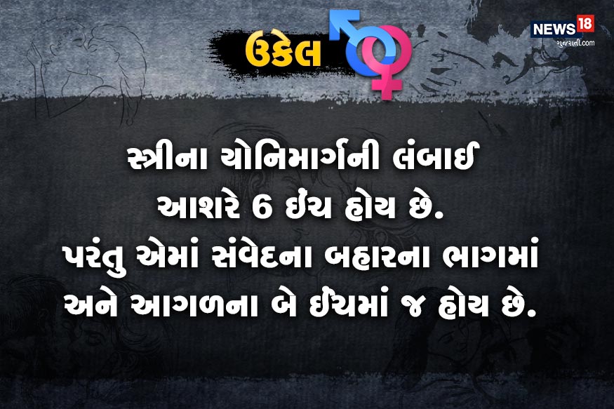 સ્ત્રીના યોનિમાર્ગની લંબાઈ આશરે 6 ઇંચ હોય છે. પરંતુ એમાં સંવેદના બહારના ભાગમાં અને આગળના બે ઈંચમાં જ હોય છે. સ્ત્રીના યોનિમાર્ગની લંબાઈ આશરે 6 ઇંચ હોય છે. પરંતુ એમાં સંવેદના બહારના ભાગમાં અને આગળના બે ઈંચમાં જ હોય છે.