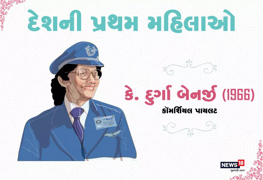 દેશમાં કોમર્શિયલ પાયલટનું પદ સંભાળનારી પહેલી મહિલા કે. દુર્ગા બેનર્જી હતી. તેઓએ 1966માં પહેલીવાર વિમાન ઉડાવ્યું હતું. દેશમાં કોમર્શિયલ પાયલટનું પદ સંભાળનારી પહેલી મહિલા કે. દુર્ગા બેનર્જી હતી. તેઓએ 1966માં પહેલીવાર વિમાન ઉડાવ્યું હતું.