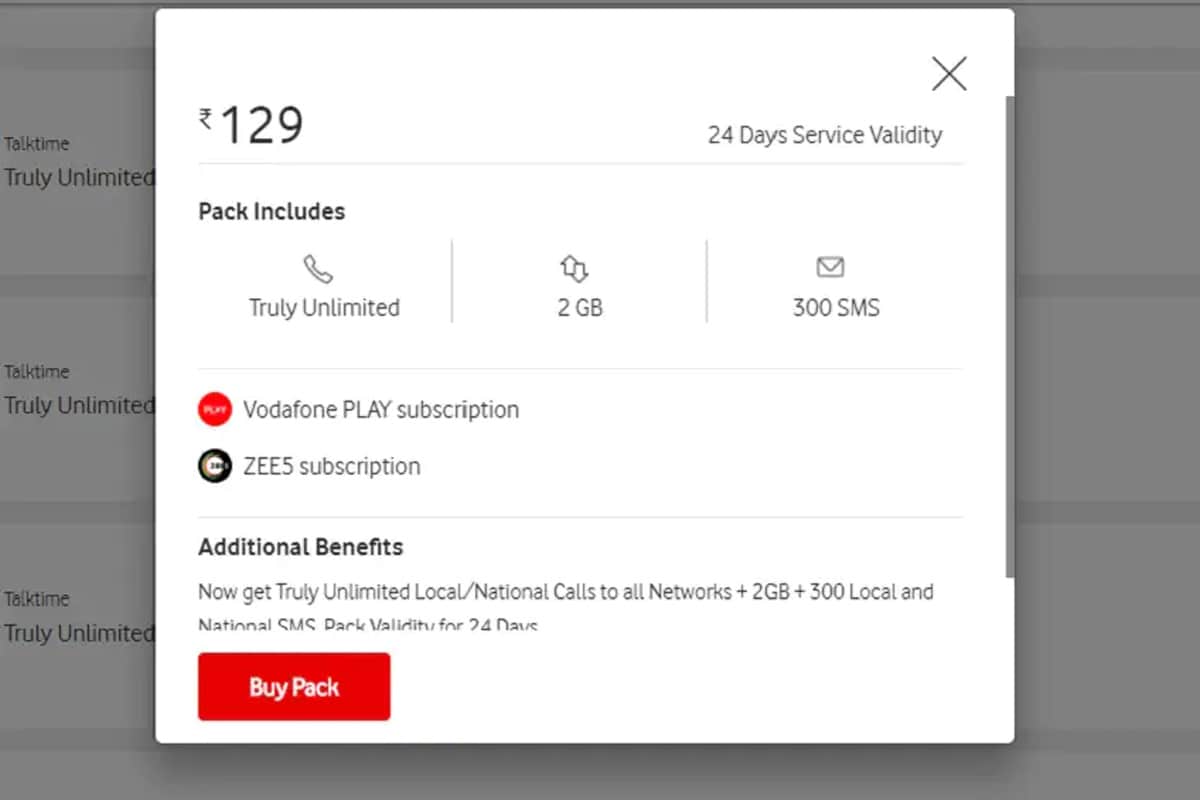 Vodafoneનો 2 GB ડેટાવાળો પ્લાનઃ કંપની 129 રૂપિયામાં ગ્રાહકોને દરરોજ 2GB ડેટાનો ફાયદો આપે છે. આ પ્લાનમાં ગ્રાહકોને ફ્રી અનલિમિટેડ કોલિંગ બેનિફિટ આપવામાં આવે છે. તેમાં 300 SMSનો પણ ફાયદો મળે છે. Vodafoneનો 2 GB ડેટાવાળો પ્લાનઃ કંપની 129 રૂપિયામાં ગ્રાહકોને દરરોજ 2GB ડેટાનો ફાયદો આપે છે. આ પ્લાનમાં ગ્રાહકોને ફ્રી અનલિમિટેડ કોલિંગ બેનિફિટ આપવામાં આવે છે. તેમાં 300 SMSનો પણ ફાયદો મળે છે.