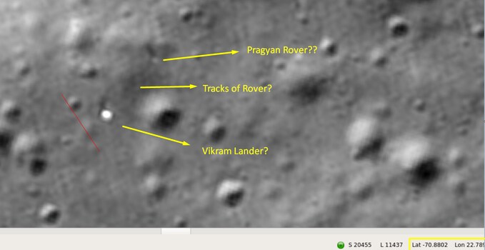 ગયા વર્ષે NASAના LRO (Lunar Reconnaissance Orbiter) પર ત્રણ વખત એ જગ્યાની તસવીરો લીધી જ્યાં લેન્ડર અને તેનો કાટમાળ મળી આવ્યો હતો. 17 સપ્ટેમ્બર, 14 ઓક્ટોબર અને 11 નવેમ્બરના રોજ LRO દ્વારા લેવામાં આવેલી તસવીરોમાં લેન્ડિંગ સાઇટ પર જે નિશાન મળ્યા, માનવામાં આવી રહ્યું હતું કે, આ એ કાટમાળની જ તસવીર હતી. શાને પોતે જ LROની તસવીરોમાં વિક્રમ લેન્ડરને સ્પોટ કર્યું હતું જેની પુષ્ટિ NASA દ્વારા કરાઇ હતી અને તેનો આભાર પણ માન્યો હતો. ગયા વર્ષે NASAના LRO (Lunar Reconnaissance Orbiter) પર ત્રણ વખત એ જગ્યાની તસવીરો લીધી જ્યાં લેન્ડર અને તેનો કાટમાળ મળી આવ્યો હતો. 17 સપ્ટેમ્બર, 14 ઓક્ટોબર અને 11 નવેમ્બરના રોજ LRO દ્વારા લેવામાં આવેલી તસવીરોમાં લેન્ડિંગ સાઇટ પર જે નિશાન મળ્યા, માનવામાં આવી રહ્યું હતું કે, આ એ કાટમાળની જ તસવીર હતી. શાને પોતે જ LROની તસવીરોમાં વિક્રમ લેન્ડરને સ્પોટ કર્યું હતું જેની પુષ્ટિ NASA દ્વારા કરાઇ હતી અને તેનો આભાર પણ માન્યો હતો.