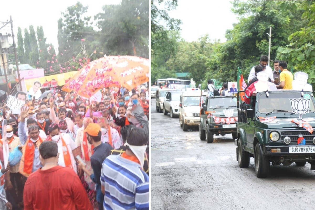 ગુજરાત પ્રદેશ ભાજપ (Gujarat BJP) અધ્યક્ષ તરીકે જવાબદારી સાંભળ્યા બાદ સી આર પાટીલએ (C R Patil) પ્રથમ વખત સૌરાષ્ટ્ (Saurastra) પ્રવાસે છે. દક્ષિણ ગુજરાતનો પ્રવાસ પૂર્ણ કર્યા બાદ હવે પ્રદેશ ભાજપ અધ્યક્ષ આજથી એટલે કે 19થી 22 ઓગસ્ટ દરમ્યાન સૌરરાષ્ટ્ પ્રવાસે છે. ત્યારે આજે, બુધવારે સવારે 8 કલાકે સિંહ સદન સાસણગીર ખાતેથી મોટી સંખ્યામાં કાર રેલી કાઢવામાં આવી છે. જે બાદ તેઓ સોમનાથ મંદિર પહોંચીને ભગવાન સોમનાથ મહાદેવના દર્શન કરવાના છે. આ દરમિયાન સૌરાષ્ટ્ર ભાજપનાં કાર્યકર્તાઓએ તેમનું ઉત્સાહપૂર્વક સ્વાગત કરવામાં આવ્યું છે. જોકે, બીજી તરફ કોરોનાને કારણે સોશિયલ ડિસ્ટન્સના લીરેલીરા ઉડાવીને લોકોનાં ટોળેટોળા ઉમટી પડ્યા છે. જેમાં કેટલાકે માસ્ક પહેર્યા છે તો કેટલાકે નથી પહેર્યા. ગુજરાત પ્રદેશ ભાજપ (Gujarat BJP) અધ્યક્ષ તરીકે જવાબદારી સાંભળ્યા બાદ સી આર પાટીલએ (C R Patil) પ્રથમ વખત સૌરાષ્ટ્ (Saurastra) પ્રવાસે છે. દક્ષિણ ગુજરાતનો પ્રવાસ પૂર્ણ કર્યા બાદ હવે પ્રદેશ ભાજપ અધ્યક્ષ આજથી એટલે કે 19થી 22 ઓગસ્ટ દરમ્યાન સૌરરાષ્ટ્ પ્રવાસે છે. ત્યારે આજે, બુધવારે સવારે 8 કલાકે સિંહ સદન સાસણગીર ખાતેથી મોટી સંખ્યામાં કાર રેલી કાઢવામાં આવી છે. જે બાદ તેઓ સોમનાથ મંદિર પહોંચીને ભગવાન સોમનાથ મહાદેવના દર્શન કરવાના છે. આ દરમિયાન સૌરાષ્ટ્ર ભાજપનાં કાર્યકર્તાઓએ તેમનું ઉત્સાહપૂર્વક સ્વાગત કરવામાં આવ્યું છે. જોકે, બીજી તરફ કોરોનાને કારણે સોશિયલ ડિસ્ટન્સના લીરેલીરા ઉડાવીને લોકોનાં ટોળેટોળા ઉમટી પડ્યા છે. જેમાં કેટલાકે માસ્ક પહેર્યા છે તો કેટલાકે નથી પહેર્યા.