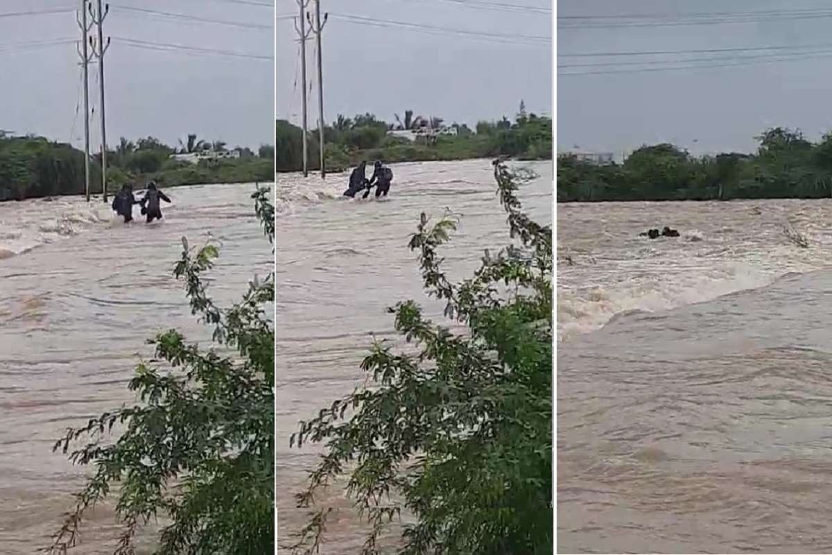  દ્વારકામાં ભારે વરસાદના કારણે હડમતીયા ગામ પાસે આવેલી નદીમાં પૂરની સ્થિતિ સર્જાઇ છે. પૂરના કારણે 3 લોકો નદીમાં તણાયા છે. જેમાથી એક વ્યક્તિને બચાવી લેવાયો છે. જ્યારે અન્ય બે લોકોની શોધખોળ ચાલુ છે. તંત્રને જાણ કરાતા આ લોકોને બચાવાવ માટે ટીમો મોકલવામાં આવી છે.