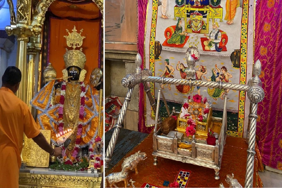 હાર્દિક પટેલ, શામળાજી : રાજ્ય સહિત દેશભરમાં ધામધૂમથી ગઇકાલે રાતે 12ના ટકોરે શ્રીકૃષ્ણ જન્મ ઉજવાયો. પરંતુ કોરોના વાયરસને કારણે આ વખતે તમામ મંદિરોમાં ભક્તો વગર જ જન્મોત્સવ ઉજવાયો છે. આજે એટલે જન્માષ્ટમીનાં બીજા દિવસે પારણા થાય છે. શામળાજીનાં ઠાકોરને પણ હિંચકે ઝુલાવીને પારણા ઉત્સવ ઉજવાયો અને તે બાદ આરતી પણ કરવામાં આવી. શામળિયો નાનકડા પારણામાં બિરાજીને ઘણો જ મોહક લાગી રહ્યો હતો. આજે સવારે સોશિયલ ડિસ્ટન્સનું પાલન અને માસ્ક પહેરીને ભક્તોએ જગતના નાથનાં દર્શન કર્યા છે. હાર્દિક પટેલ, શામળાજી : રાજ્ય સહિત દેશભરમાં ધામધૂમથી ગઇકાલે રાતે 12ના ટકોરે શ્રીકૃષ્ણ જન્મ ઉજવાયો. પરંતુ કોરોના વાયરસને કારણે આ વખતે તમામ મંદિરોમાં ભક્તો વગર જ જન્મોત્સવ ઉજવાયો છે. આજે એટલે જન્માષ્ટમીનાં બીજા દિવસે પારણા થાય છે. શામળાજીનાં ઠાકોરને પણ હિંચકે ઝુલાવીને પારણા ઉત્સવ ઉજવાયો અને તે બાદ આરતી પણ કરવામાં આવી. શામળિયો નાનકડા પારણામાં બિરાજીને ઘણો જ મોહક લાગી રહ્યો હતો. આજે સવારે સોશિયલ ડિસ્ટન્સનું પાલન અને માસ્ક પહેરીને ભક્તોએ જગતના નાથનાં દર્શન કર્યા છે.