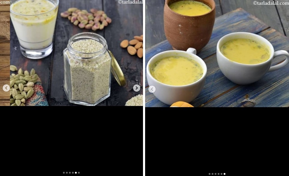 મસાલા મિલ્ક પાવડર બનાવવાની રિત- મસાલા મિલ્ક પાવડર બનાવવા માટે એક મોટા નોનસ્ટિક પેનને ગરમ કરો અને તેમાં મધ્યમ આંચ પર કાજૂને 1 મિનિટ માટે શેકો. હવે કાજૂ કાઢી લો.. એક મિનિટ માટે બદામ મધ્યમ આંચ પર શેકો, હવે 1 મિનિટ માટે પિસ્તા મધ્યમ આંચ પર શેકો. હવે નોનસ્ટિક પર મધ્યમ આંચ પર ઇલાઇચી અને કાળામરી 1 મિનિટ માટે શેકી લો. (Photo: Instagram) મસાલા મિલ્ક પાવડર બનાવવાની રિત- મસાલા મિલ્ક પાવડર બનાવવા માટે એક મોટા નોનસ્ટિક પેનને ગરમ કરો અને તેમાં મધ્યમ આંચ પર કાજૂને 1 મિનિટ માટે શેકો. હવે કાજૂ કાઢી લો.. એક મિનિટ માટે બદામ મધ્યમ આંચ પર શેકો, હવે 1 મિનિટ માટે પિસ્તા મધ્યમ આંચ પર શેકો. હવે નોનસ્ટિક પર મધ્યમ આંચ પર ઇલાઇચી અને કાળામરી 1 મિનિટ માટે શેકી લો. (Photo: Instagram)
