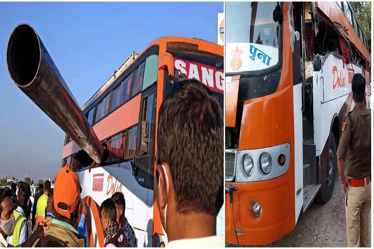 પાલીઃ રાજસ્થાનના પાલીમાં (Rajsthan Pali) રોડની કિનારે ગેસ પાઈપલાઈન (Gas pipeline) પાથરવાનું કામ ચાલી રહ્યું હતું. હાઈડ્રા મશીનથી (Hydra machine) પાઈપ ઉઠાવીને ખાડામાં નાંખવાનું કામ ચાલી રહ્યું હતું. ત્યારે જ મશીનનું બેલેન્સ બગડ્યું હતું. જેના કારણે રોડ ઉપર જઈ રહેલી બસની (bus) અંદર પાઈપ ઘૂસી ગઈ હતી. ઘટનામાં (Luxury bus accident) બે લોકોના કમકમાટી ભર્યા મોત નીપજ્યા હતા. અને અનેક લોકો ઘાયલ થયા હતા. ઘટનાના પગલે બસમાં મુસાફરોના જીવ અધ્ધર થઈ ગયા હતા. પાલીઃ રાજસ્થાનના પાલીમાં (Rajsthan Pali) રોડની કિનારે ગેસ પાઈપલાઈન (Gas pipeline) પાથરવાનું કામ ચાલી રહ્યું હતું. હાઈડ્રા મશીનથી (Hydra machine) પાઈપ ઉઠાવીને ખાડામાં નાંખવાનું કામ ચાલી રહ્યું હતું. ત્યારે જ મશીનનું બેલેન્સ બગડ્યું હતું. જેના કારણે રોડ ઉપર જઈ રહેલી બસની (bus) અંદર પાઈપ ઘૂસી ગઈ હતી. ઘટનામાં (Luxury bus accident) બે લોકોના કમકમાટી ભર્યા મોત નીપજ્યા હતા. અને અનેક લોકો ઘાયલ થયા હતા. ઘટનાના પગલે બસમાં મુસાફરોના જીવ અધ્ધર થઈ ગયા હતા.